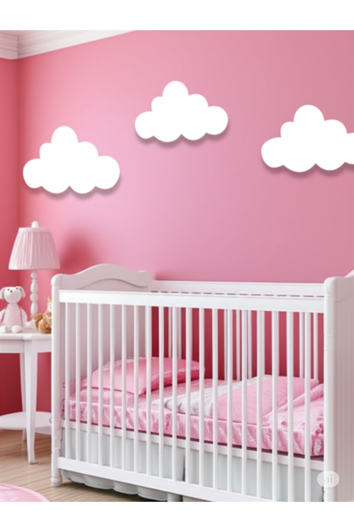Pembe Bulut 3 Lü Set Bulut Duvar Dekoru Çocuk Odası Süsü