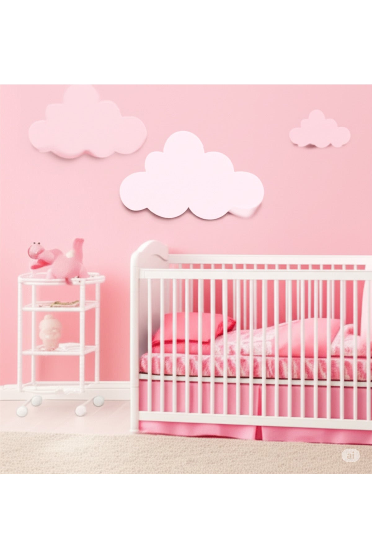 Pembe Bulut 3 Lü Set Bulut Duvar Dekoru Çocuk Odası Süsü