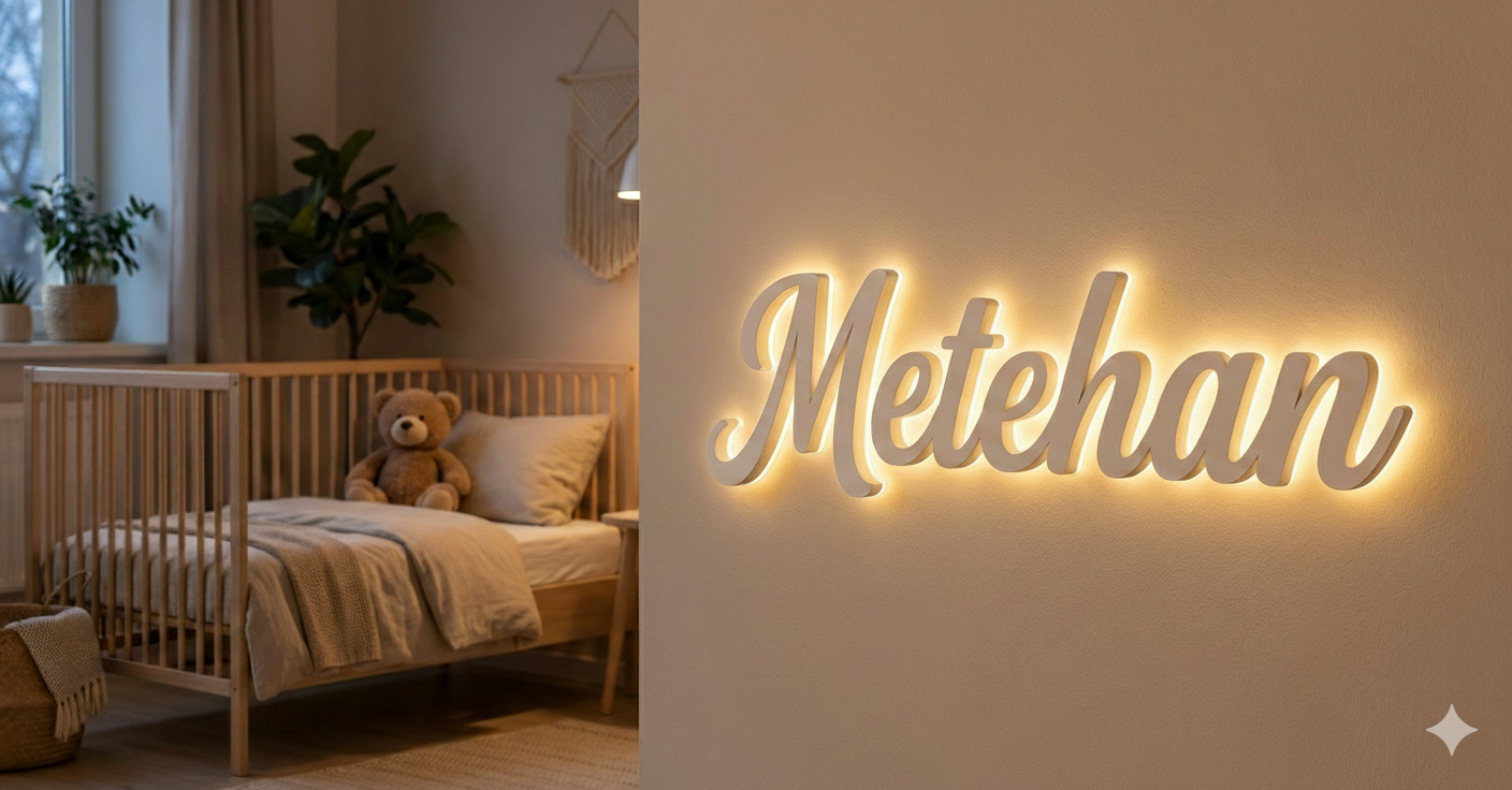 Kişiye Özel LED İsim Tabelası – Çocuk & Bebek Odası Işıklı Kapı Yazısı (30 cm & 50 cm)