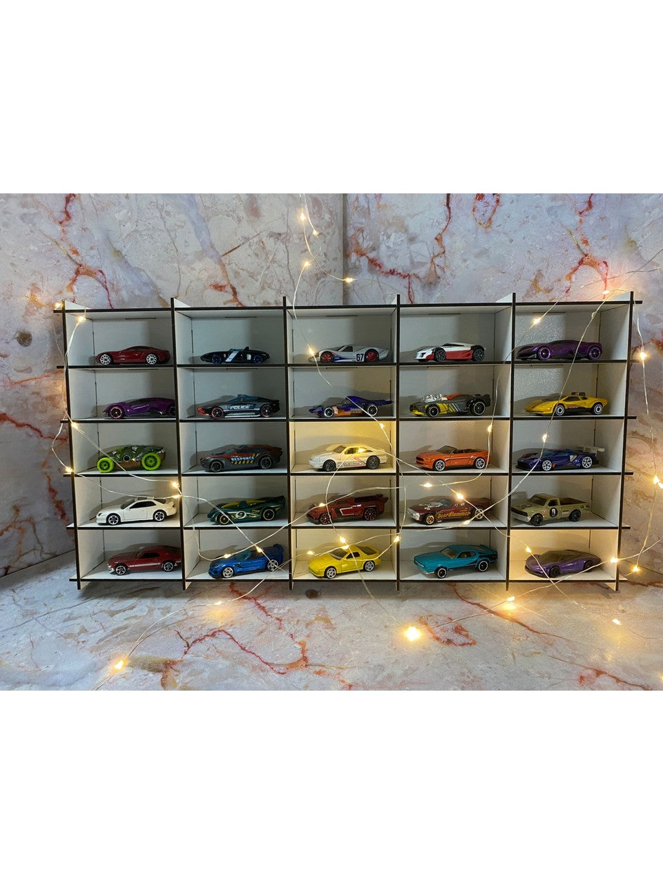 Ahşap Araba Rafı 25'li Beyaz Renk (Hotwheels ve Matcbox Arabaları Için Uygundur)