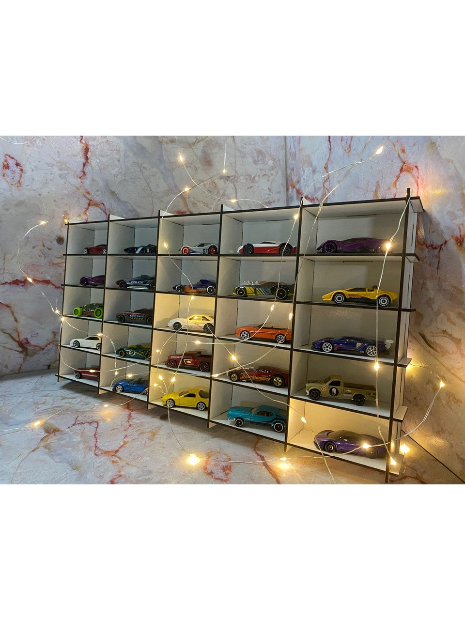 Ahşap Araba Rafı 25'li Beyaz Renk (Hotwheels ve Matcbox Arabaları Için Uygundur)