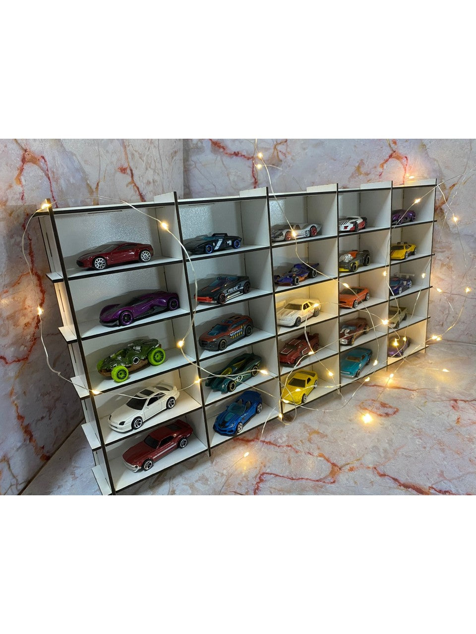 Ahşap Araba Rafı 25'li Beyaz Renk (Hotwheels ve Matcbox Arabaları Için Uygundur)