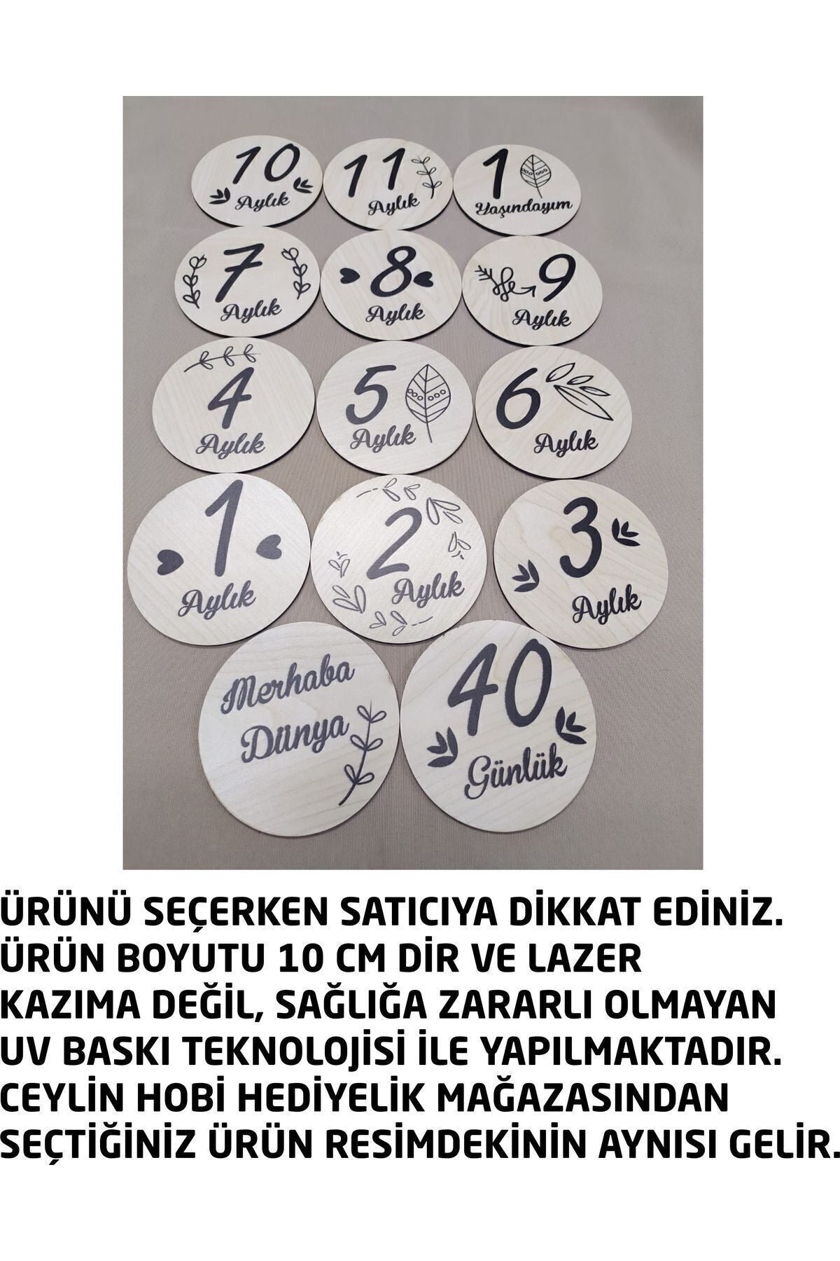 12 Aylık Plak Seti Ahşap Bebek Fotoğraf Kartları , Ilklerim Seti , Anı Kartları,hobbeb003,1 Yaş