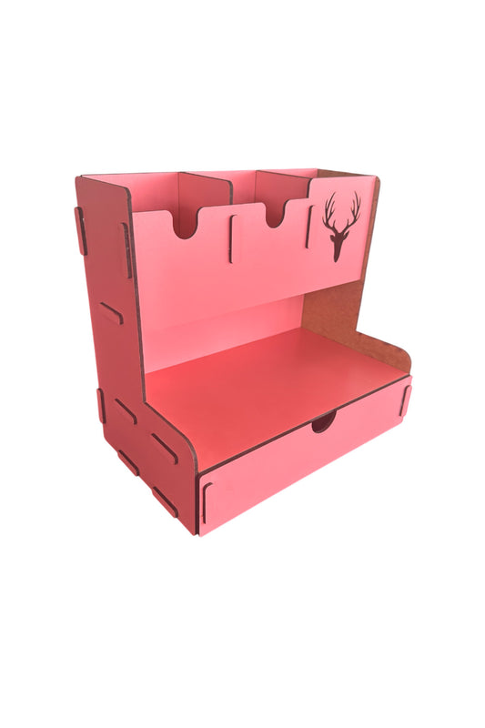 Çekmeceli Geyik Desenli Masaüstü Kalemlik Organizer Demonte