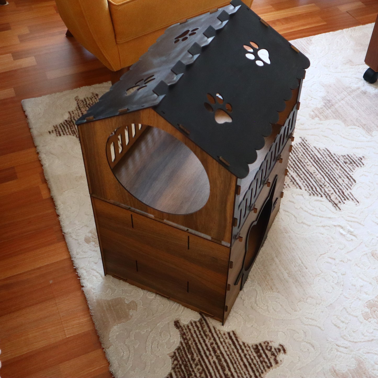 Çift Katlı Ahşap Kedi Evi | Merdivenli Modern MDF Kedi Kulübesi