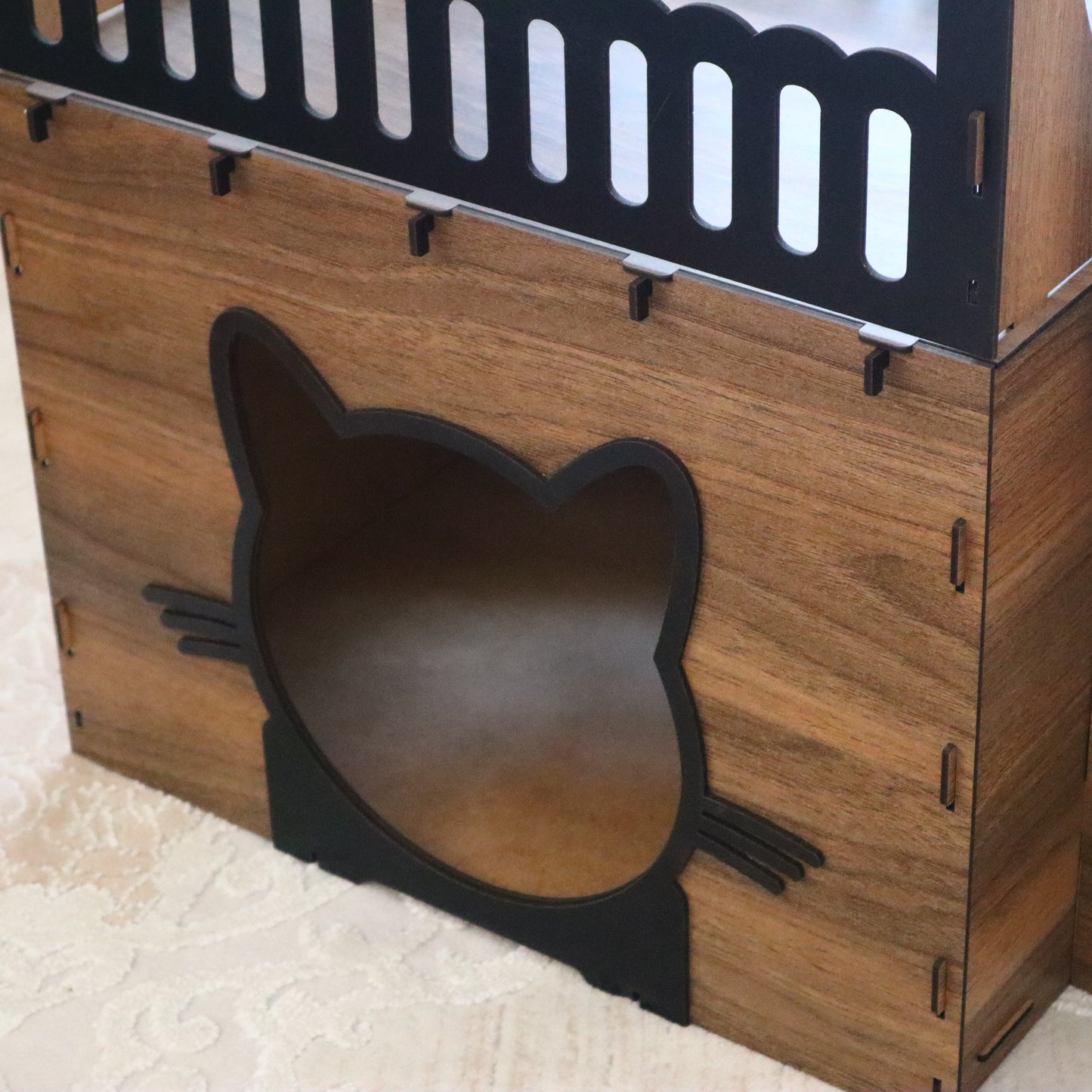 Çift Katlı Ahşap Kedi Evi | Merdivenli Modern MDF Kedi Kulübesi