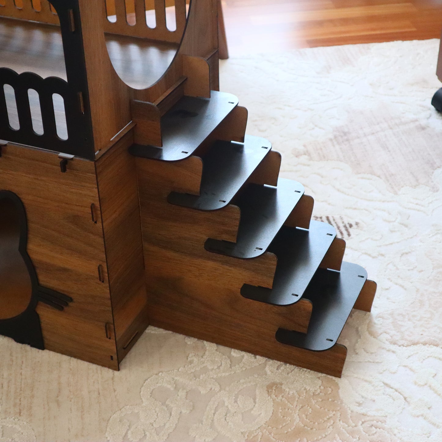 Çift Katlı Ahşap Kedi Evi | Merdivenli Modern MDF Kedi Kulübesi