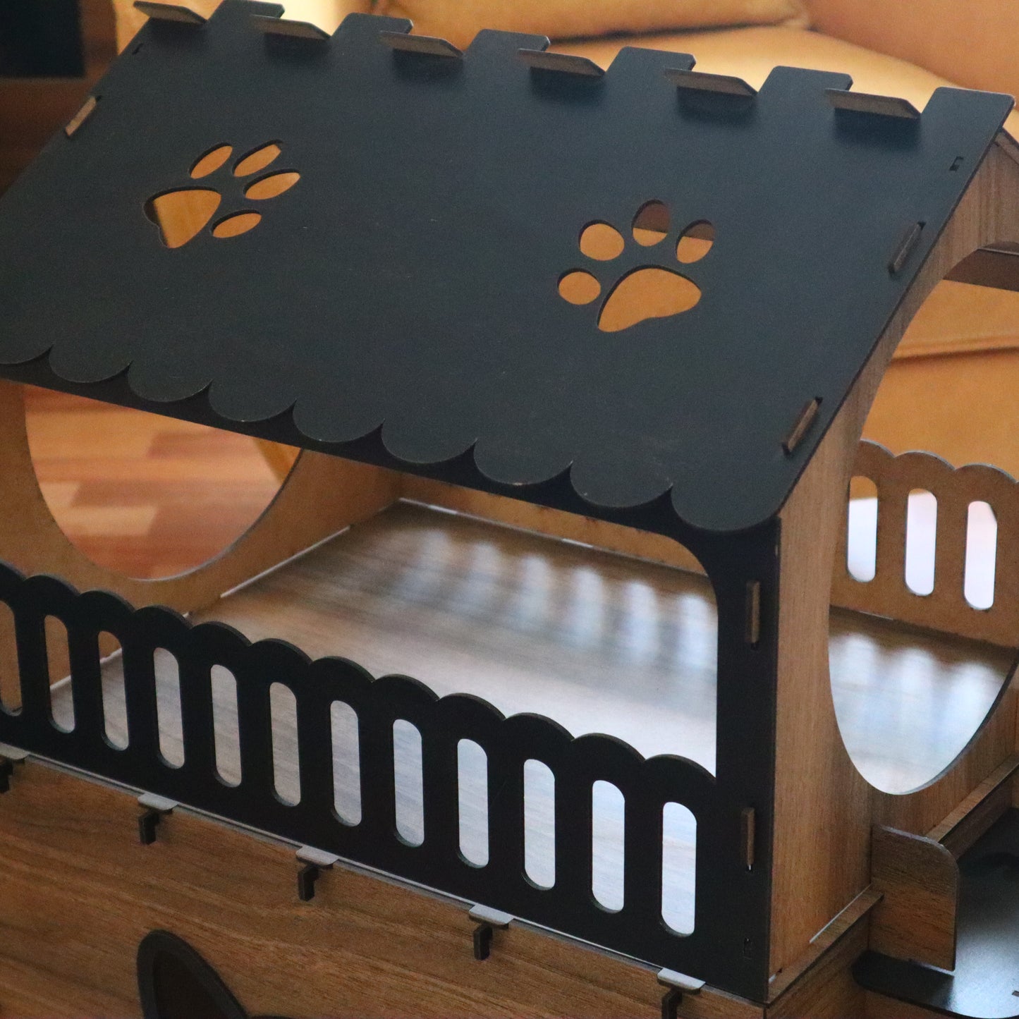 Çift Katlı Ahşap Kedi Evi | Merdivenli Modern MDF Kedi Kulübesi