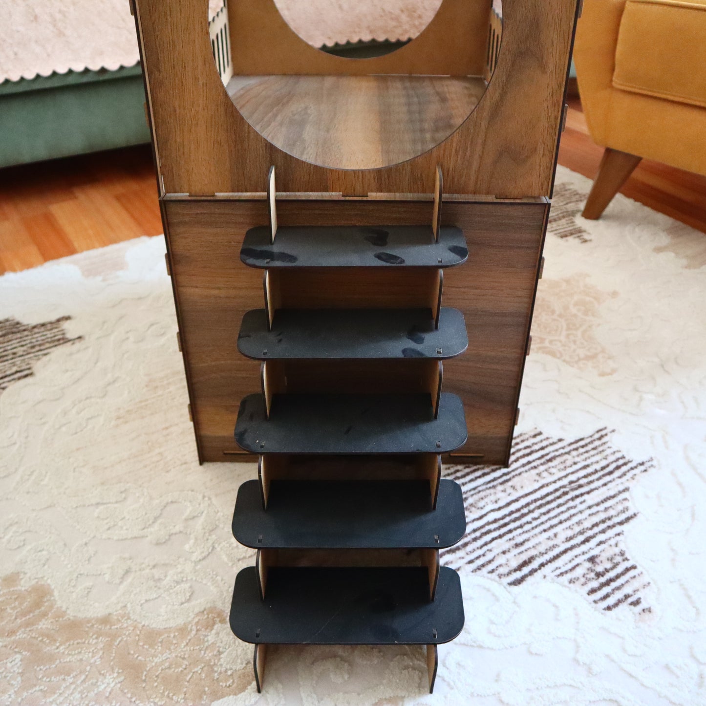 Çift Katlı Ahşap Kedi Evi | Merdivenli Modern MDF Kedi Kulübesi