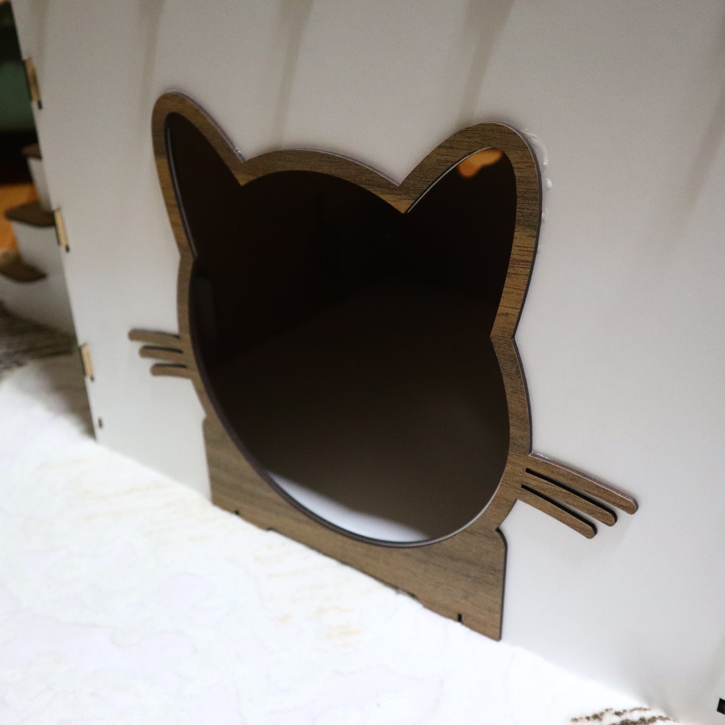Çift Katlı Ahşap Kedi Evi | Beyaz Ahşap MDF Kedi Kulübesi