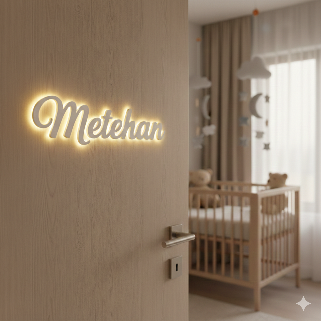 Kişiye Özel LED İsim Tabelası – Çocuk & Bebek Odası Işıklı Kapı Yazısı (30 cm & 50 cm)
