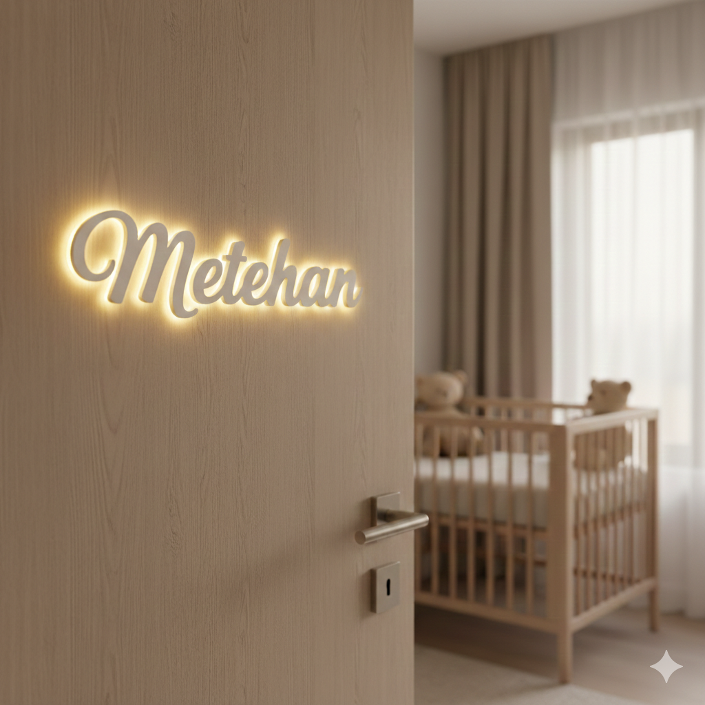 Kişiye Özel LED İsim Tabelası – Çocuk & Bebek Odası Işıklı Kapı Yazısı (30 cm & 50 cm)