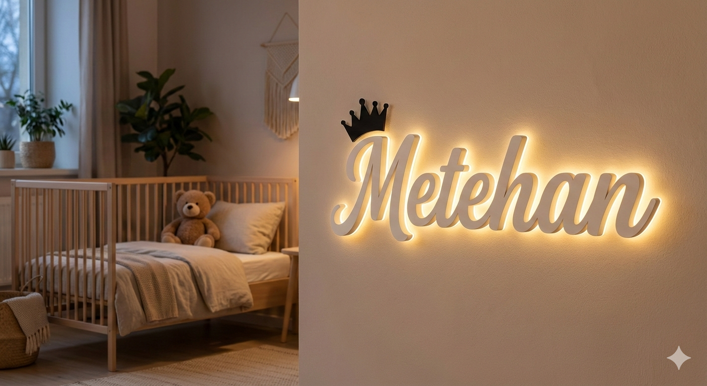 Kişiye Özel LED İsim Tabelası – Çocuk & Bebek Odası Işıklı Kapı Yazısı (30 cm & 50 cm)