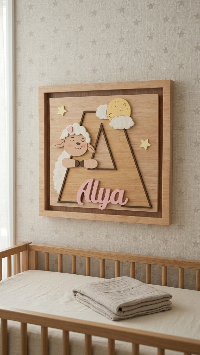 Kişiye Özel LED Ahşap İsim Panosu 35x35 cm